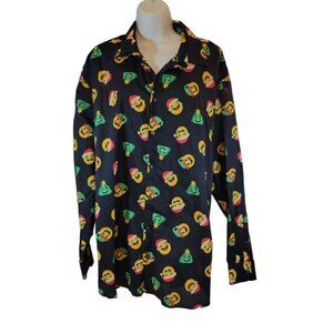 North Pole Trading Mens XXL 2XL Black Long Sleeve Christmas Emoji Button Shirt N